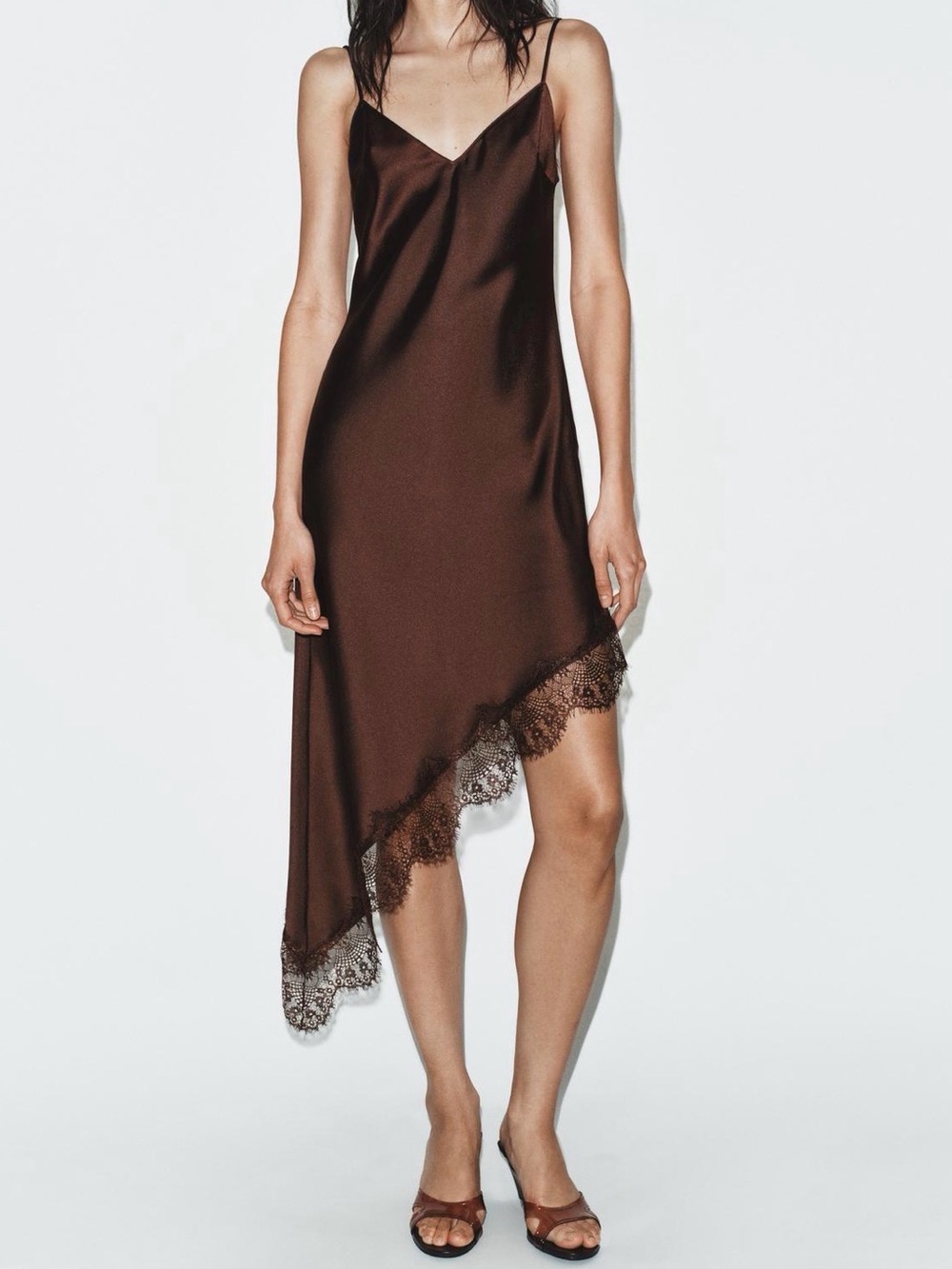 NWT ZARA SATIN EFFECT LACE DRESS SIZE S